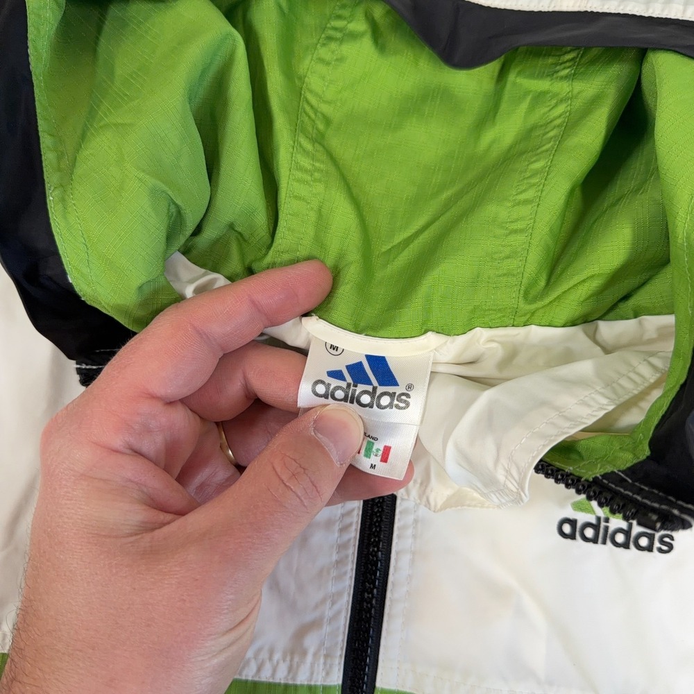 Vintage Adidas Jacket Mens Medium Windbreaker Colorblock Hooded Anorak Half Zip - Picture 4 of 12